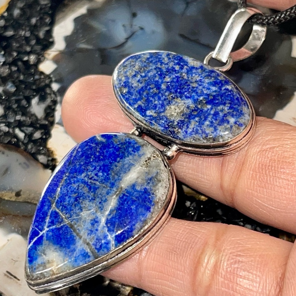 Large Blue & Gold Lapis Lazuli Crystal Pendant 2 7/8”